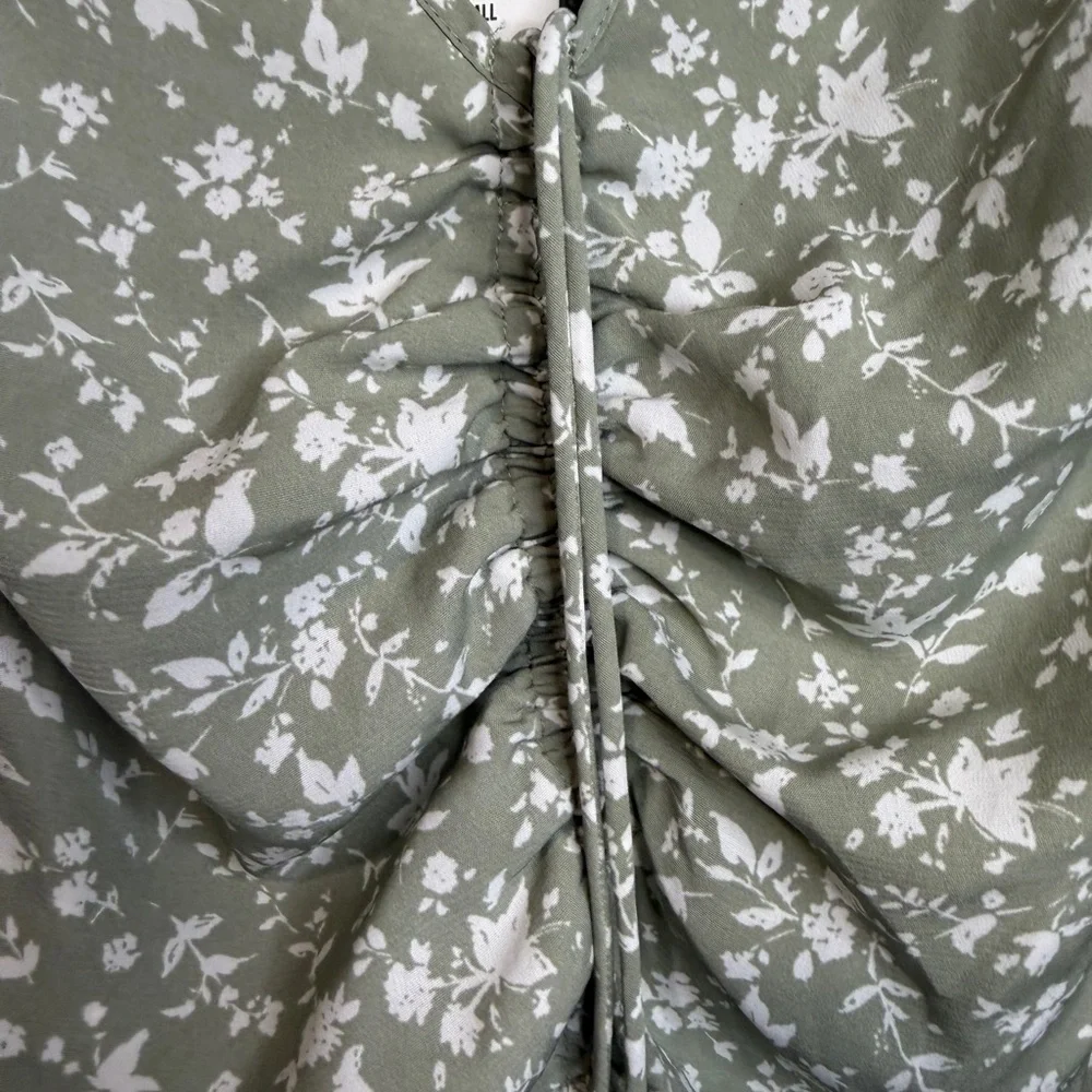 Abercrombie & Fitch Sage Green Floral Ruched Puff Sleeve Blouse XS